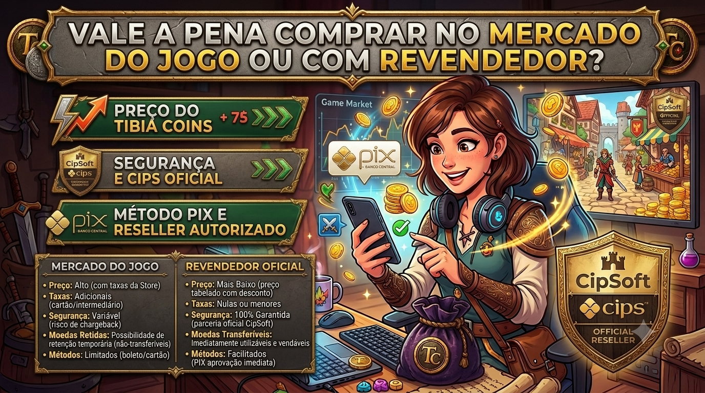 Tibia Coins Preço: Vale a pena comprar no mercado do jogo ou com revendedor?